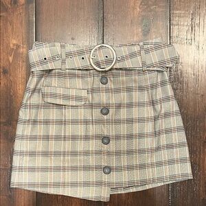 For Love And Lemons Plaid Mini Skirt with Belt
